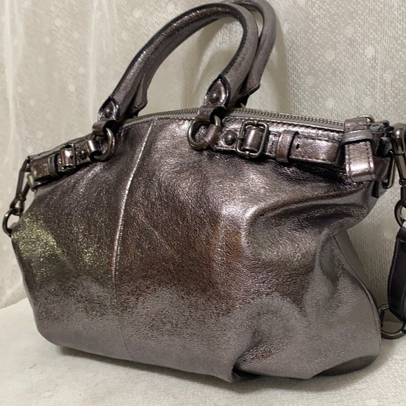 *SOLD*Coach Sophia Madison Metallic Gunmetal Leather Satchel - Picture 6 of 16